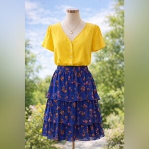 Draper James Blue Floral Tiered Skirt